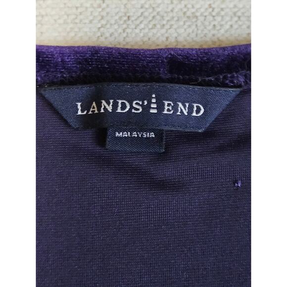 Lands End Womens Top L Purple Velvet Long Sleeve Stretch Blouse - Picture 3 of 8